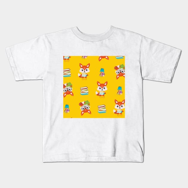 Fox Back to School Patterns Kids T-Shirt by labatchino